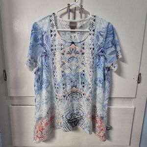 Chico's Paisley Artsy Short Sleeve Tunic Top Size Large